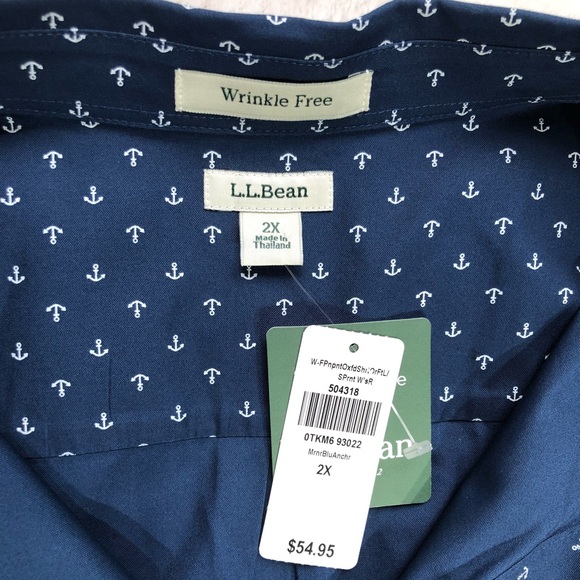 L.L. Bean Wrinkle Free Marine Blue Anchor Shirt - Picture 7 of 9